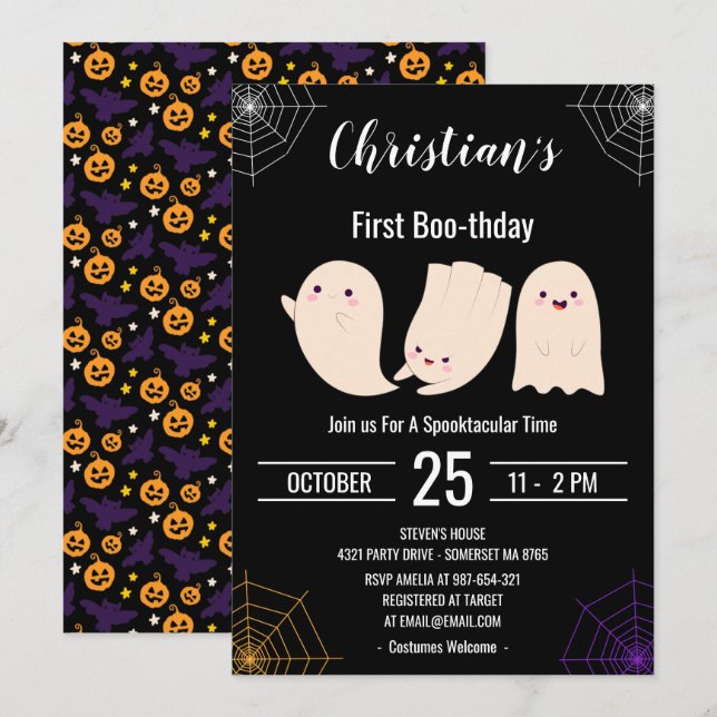 Invitation Premier Boo-thday personnalisé Halloween Anniversa (Devant / Derrière)