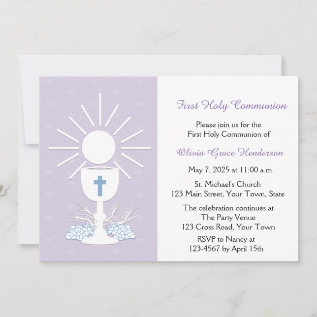 Invitation Premier calice de communion, lilas (Devant)