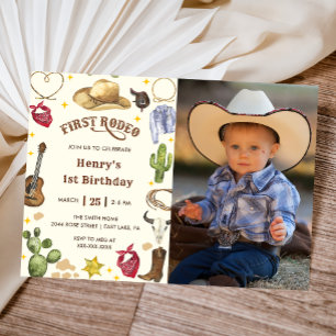 Invitation Premier Rodéo Anniversaire Cowboy Photo Anniversai