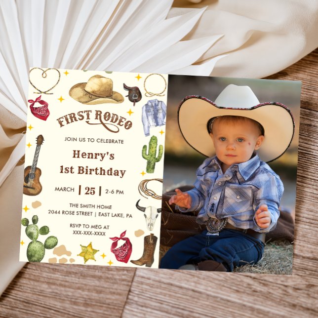 Invitation Premier Rodéo Anniversaire Cowboy Photo Anniversai (Créateur téléchargé)