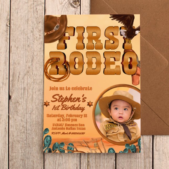 Invitation Premier Rodéo avec Photo (First Rodeo -  Boy 1st Birthday Cowboy Invitation with Picture)