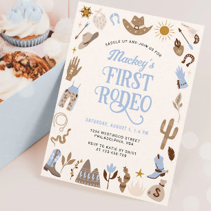 Invitation Premier Rodéo Cow-Boy Occidental Anniversaire Bleu