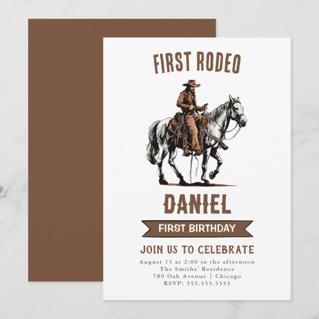 Invitation Premier Rodeo Cowboy 1er anniversaire (Devant / Derrière)