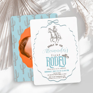 Invitation Premier Rodéo Cowboy Bleu Arc Photo 1er Anniversai