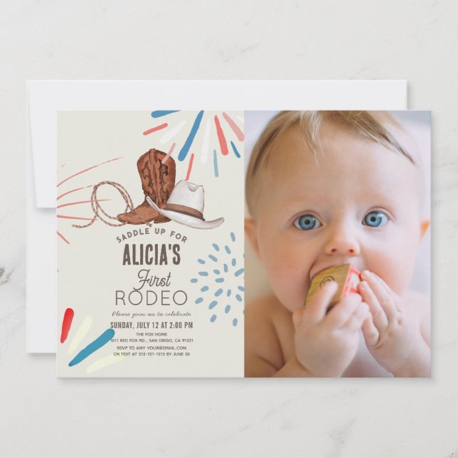 Invitation Premier Rodéo Cowboy Cowgirl 1er Anniversaire Phot (Devant)