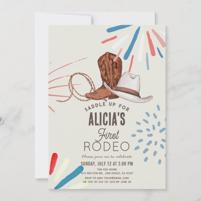 Invitation Premier Rodéo Cowboy Feu d'artifice Cowgirl 1er an (Devant)