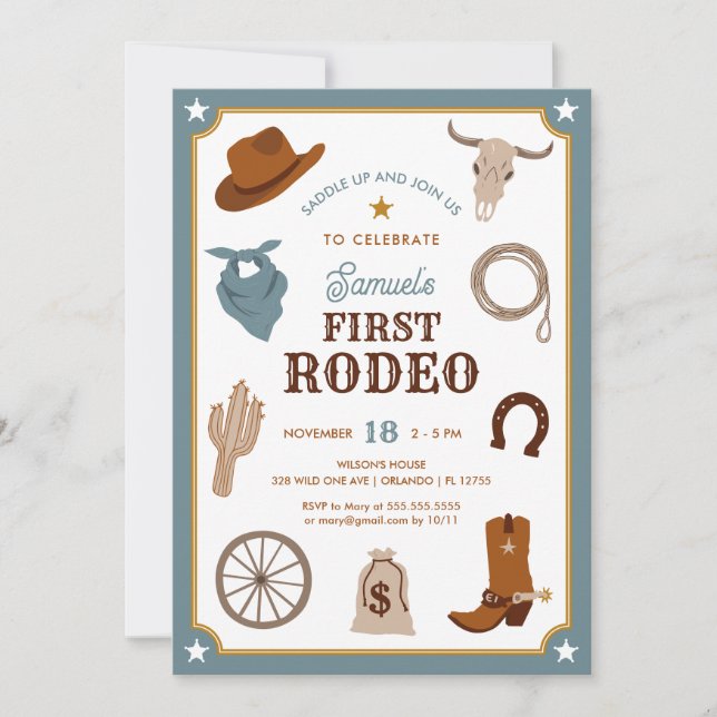 Invitation Premier Rodeo Cowboy Wild West Boy Premier anniver (Devant)