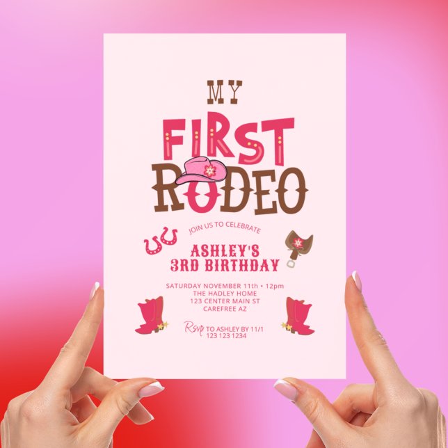 Invitation Premier Rodeo Cowgirl rose 3e anniversaire (Créateur téléchargé)