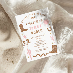Invitation Premier Rodéo de la première fille rose Brown 1er 