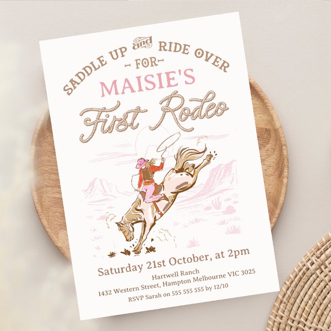 Invitation Premier Rodéo du Cheval Rose vintage 1er anniversa (Girls First Rodeo Birthday Invitation, Cowgirl Horse, Vintage 1st Rodeo Invitation, Western Theme)