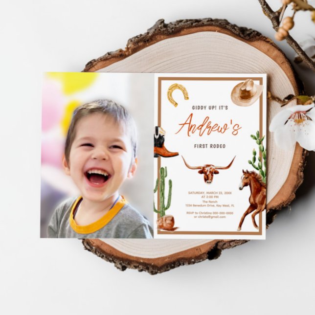 Invitation Premier Rodéo moderne Southern Cowboy Photo Annive (Créateur téléchargé)