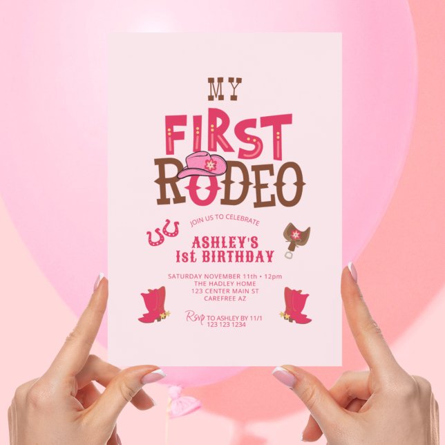 Invitation Premier Rodéo rose Cowgirl 1er anniversaire (Créateur téléchargé)