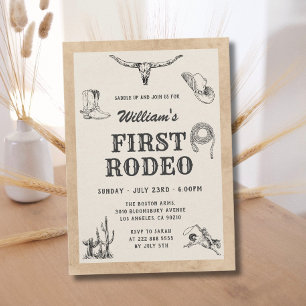 Invitation Premier Rodéo Vintage Neutre Cowboy 1er Anniversai