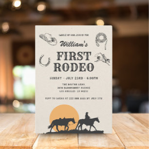 Invitation Premier Rodéo Vintage Neutre Cowboy 1er Anniversai