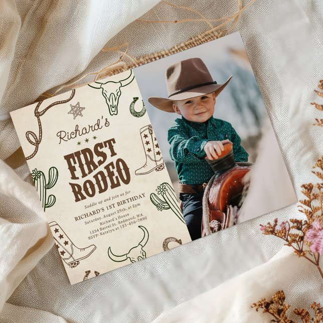 Invitation Premier Rodeo Western Boy 1er Anniversaire Photo (Créateur téléchargé)