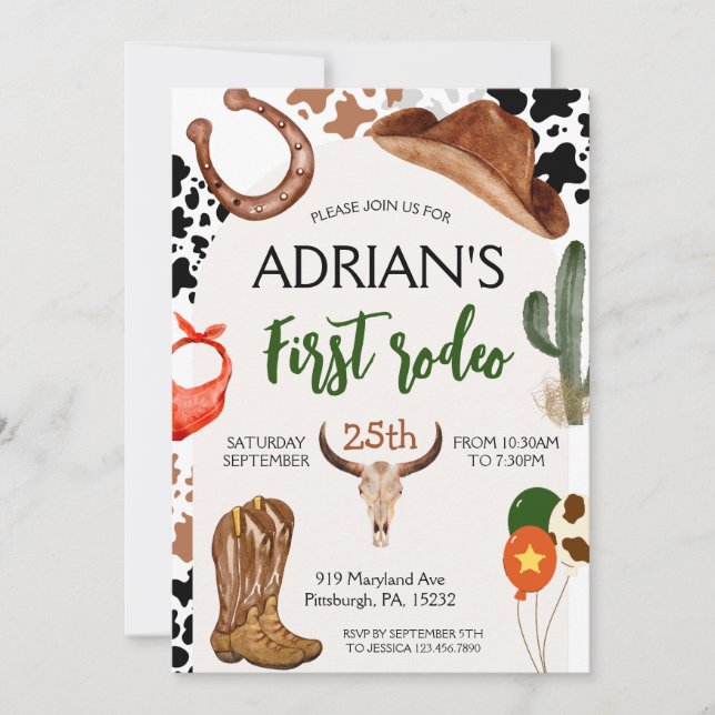 Invitation Premier Rodéo Western Cowboy Premier anniversaire (Devant)