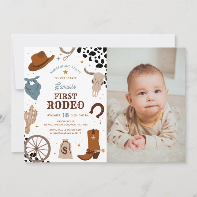 Invitation Premier Rodeo Wild West Boy Photo d'anniversaire (Devant)
