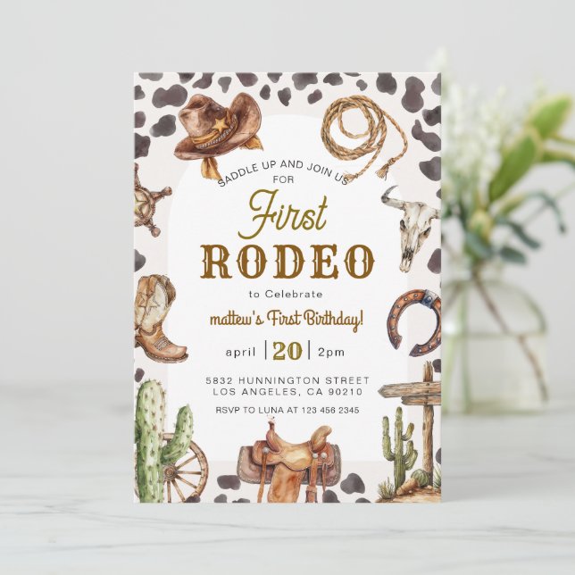 Invitation Premier Rodéo Wild West Cowboy Anniversaire (Debout devant)