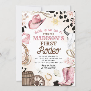 Invitation Premier Rodéo Wild West Cowgirl rose fille Anniver