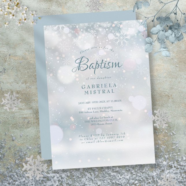 Invitation Premier Snowflakes Baptême Christening (First Snowflakes Baptism Christening Invitation)