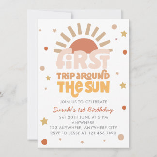 Invitation Premier Tour Autour Du Soleil Rétro Boho 1er Anniv