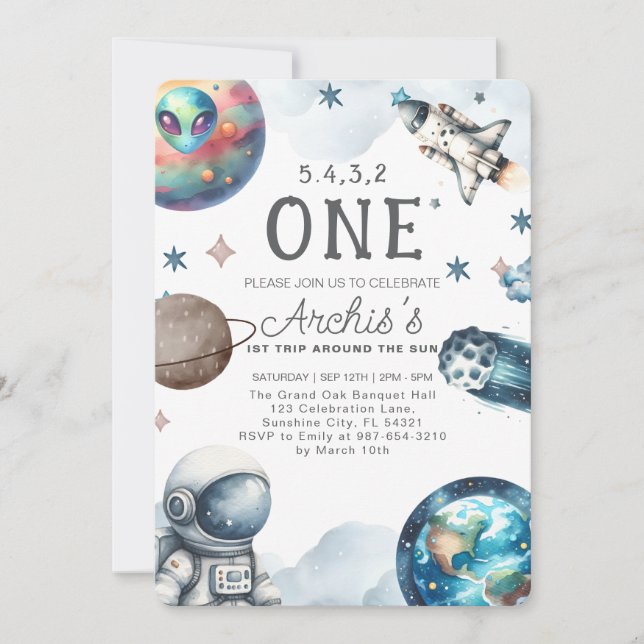 Invitation Premier voyage autour de l'Anniversaire des astron (Devant)