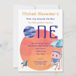 Invitation Premier voyage autour de Sun Baby Boy 1er Birthday
