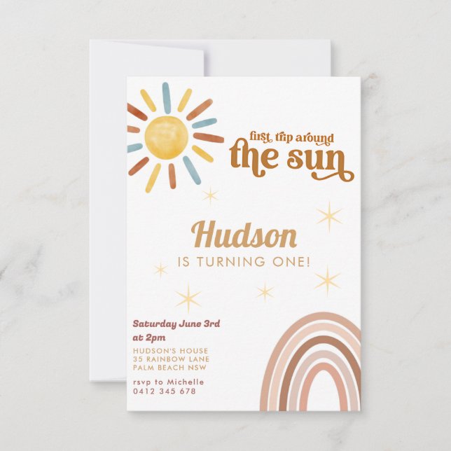 Invitation Premier voyage autour de Sun Boho Arc-en-ciel 1er  (Devant)