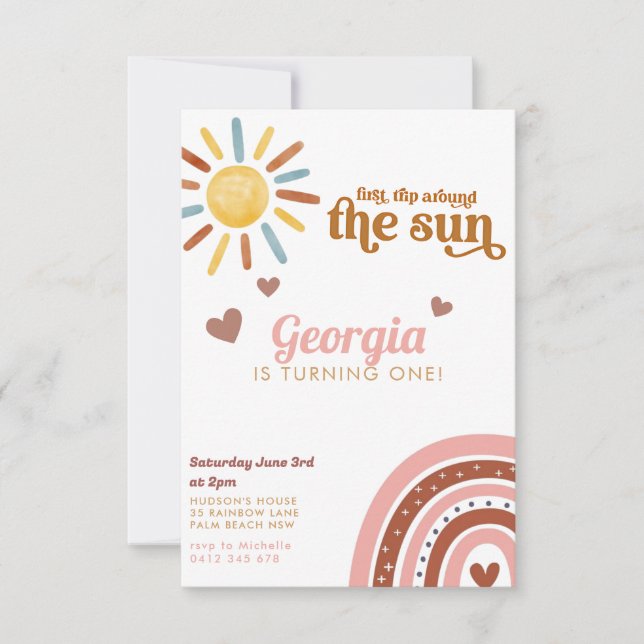 Invitation Premier voyage autour de Sun Boho Arc-en-ciel 1er  (Devant)