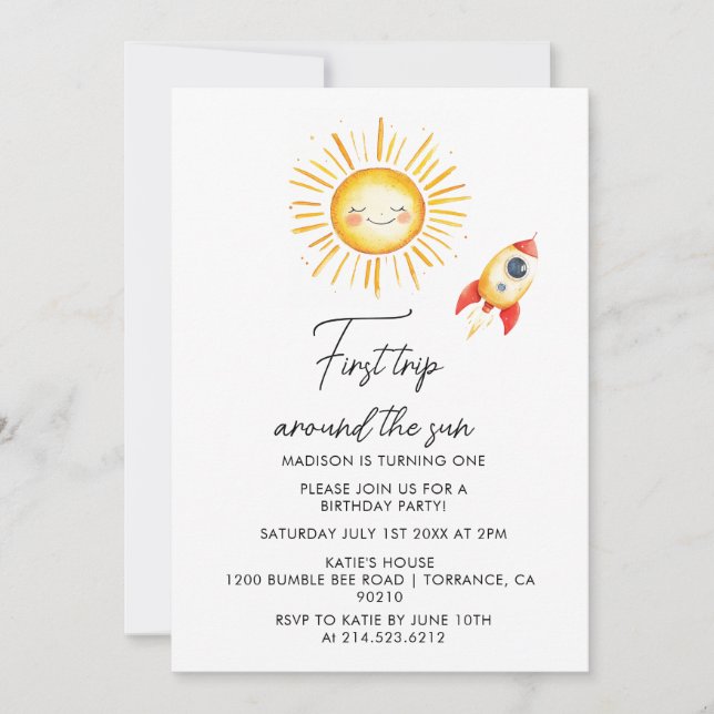 Invitation Premier voyage autour du soleil (Devant)