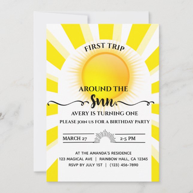 Invitation Premier Voyage Autour Du Soleil 1Er Anniversaire (Devant)