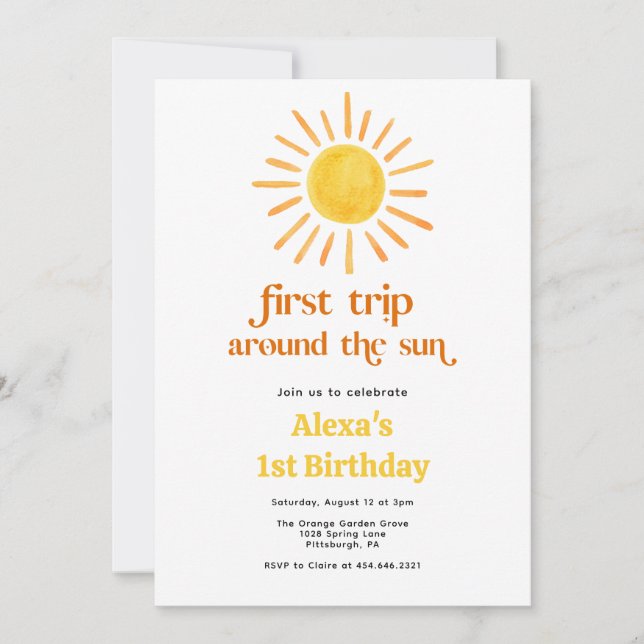 Invitation Premier voyage autour du soleil 1er anniversaire (Devant)