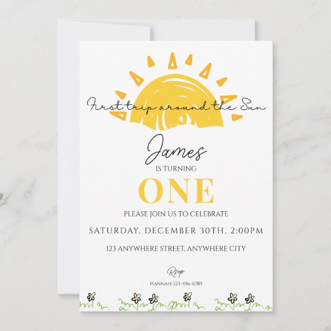 Invitation Premier voyage autour du soleil 1er anniversaire F (Devant)