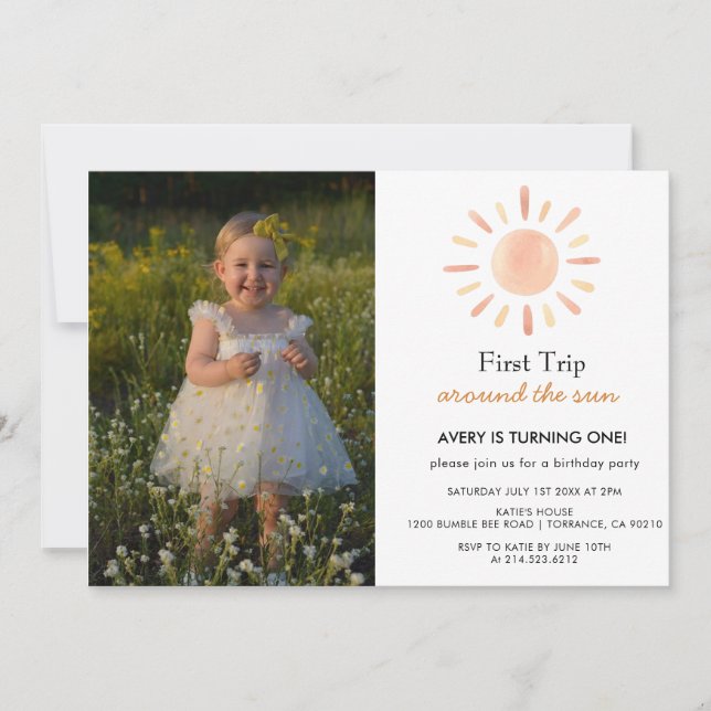 Invitation Premier voyage autour du soleil 1er anniversaire P (Devant)