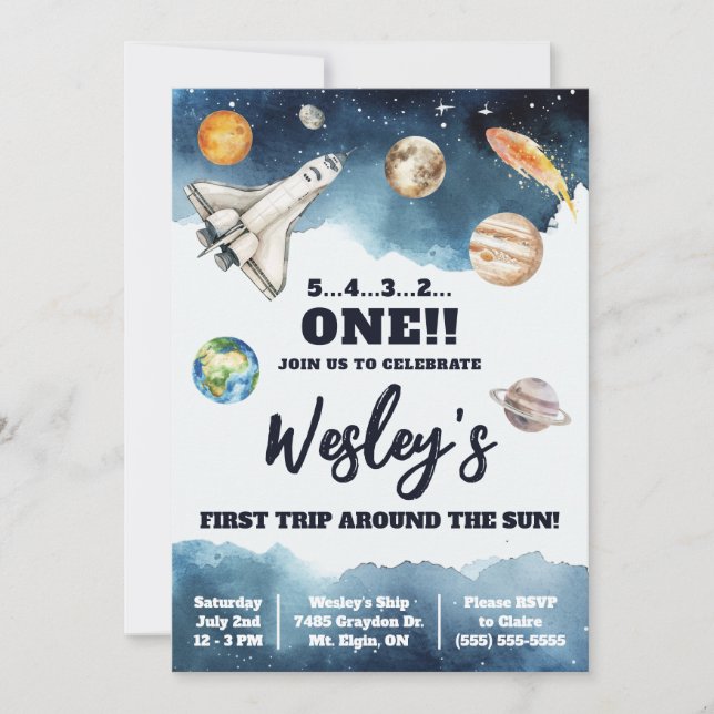 Invitation Premier voyage autour du soleil, Anniversaire des  (Devant)