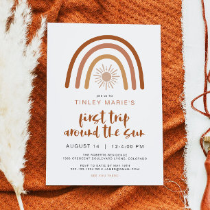 Invitation Premier Voyage Autour du Soleil Boho 1er Anniversa