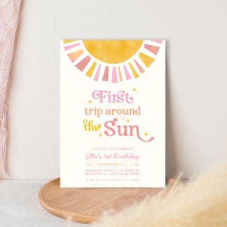 Invitation Premier voyage autour du Soleil Boho Retro 1er ann