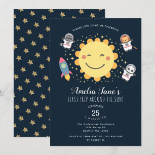 Invitation Premier Voyage Autour Du Soleil Enfants 1Er Annive