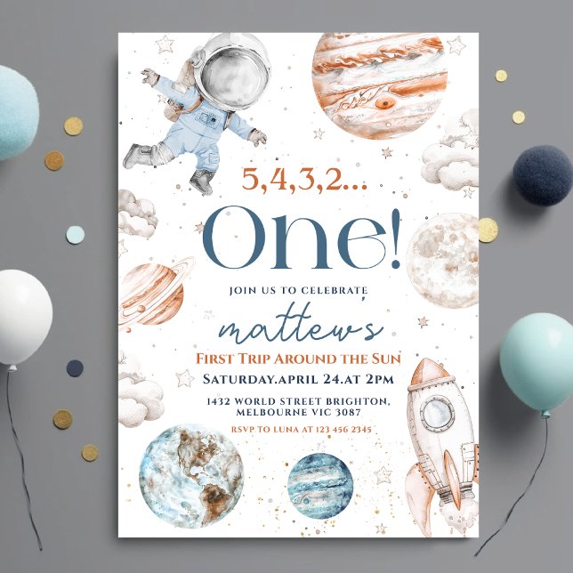 Invitation Premier voyage autour du Soleil Espace 1er anniver (Créateur téléchargé)