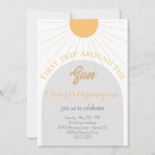 Invitation Premier voyage autour du soleil gris jaune 1er ann