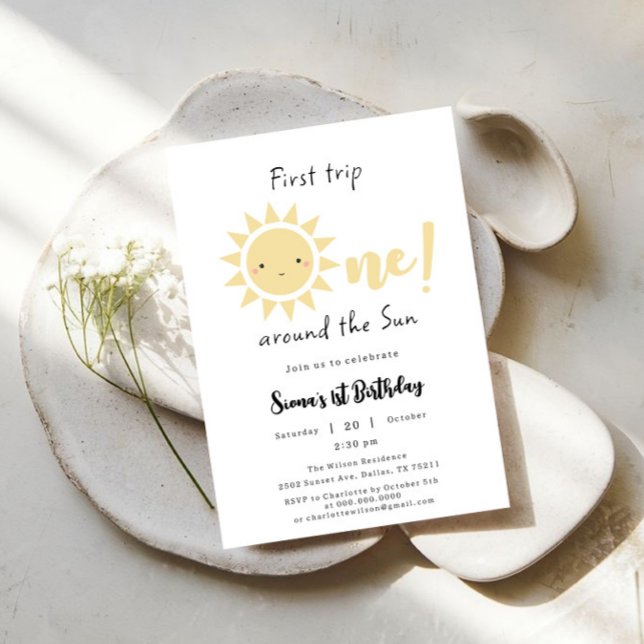 Invitation Premier Voyage Autour Du Soleil Mignonne 1Er Anniv (Créateur téléchargé)