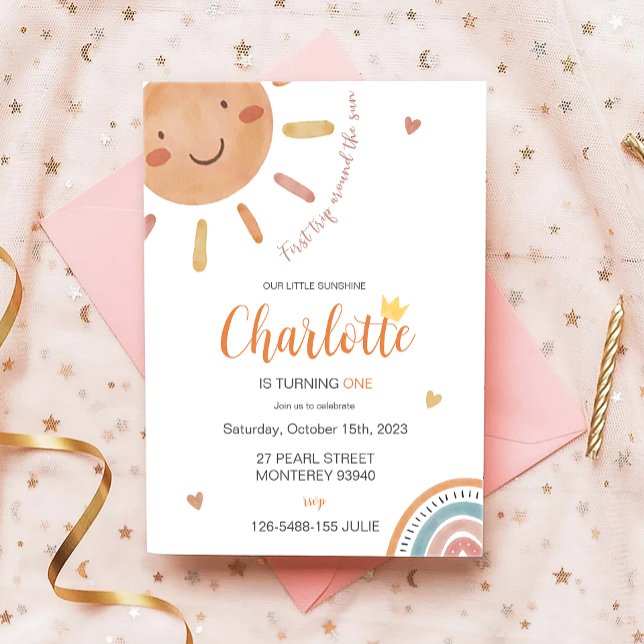 Invitation Premier Voyage Autour Du Soleil Petit Soleil Anniv (Créateur téléchargé)