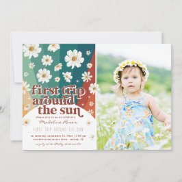 Invitation Premier voyage autour du soleil | Retro Daisy Rain