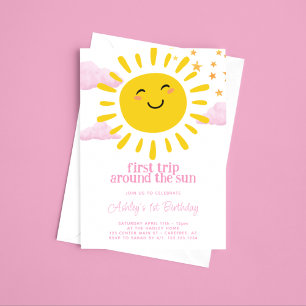 Invitation Premier Voyage Autour Du Soleil Rose 1Er Anniversa