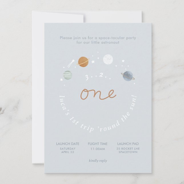 Invitation Premier voyage Espace Thème 1er anniversaire Invit (Devant)