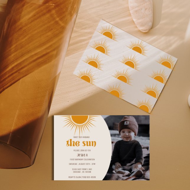 Invitation Premier Voyage Le Soleil Tourner 1 Anniversaire In (Créateur téléchargé)