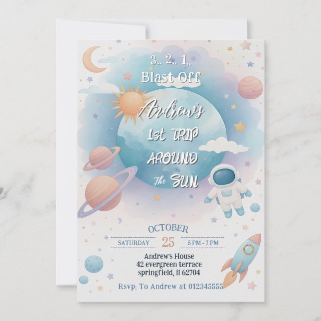 Invitation Premier voyage personnel autour du soleil Annivers (Devant)