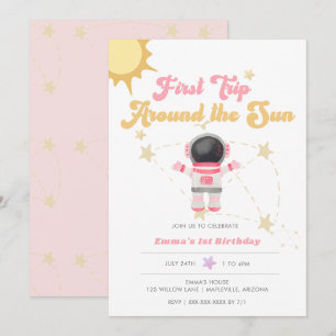 Invitation Premier voyage rose autour du soleil Premier anniv