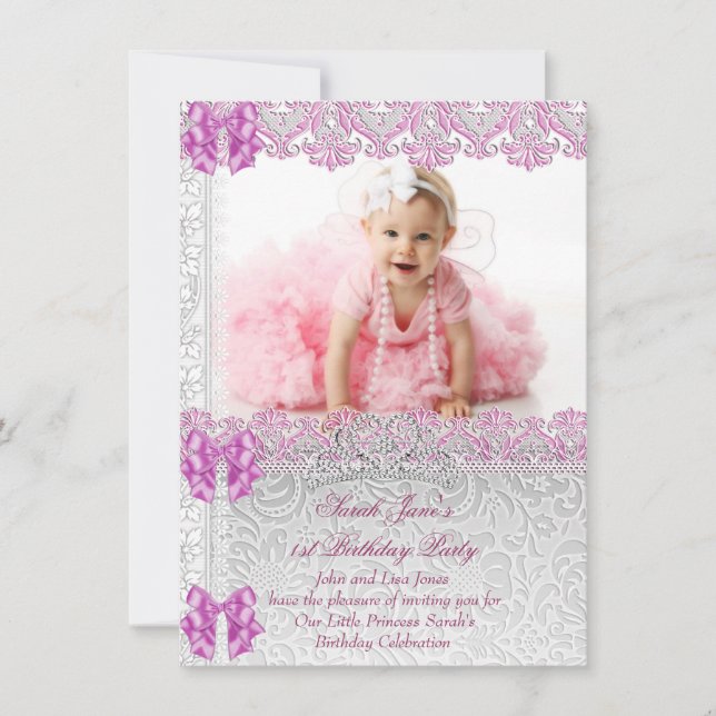 Invitation Première 1ère fête d'anniversaire Filles Princesse (Devant)