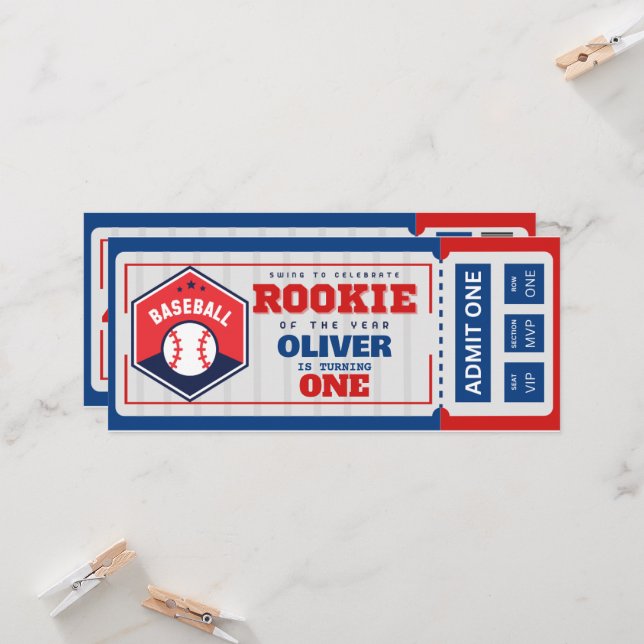 Invitation première année bas billet de base-ball anniversair (Devant/Arrière en situation)